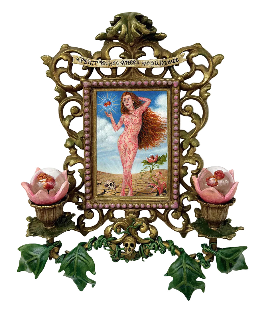 Decorative wall piece with a framed artwork of a nude figure, surrounded by floral elements and ornate frame.