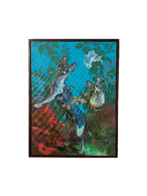 Framed painting of a two cats on a colorful background