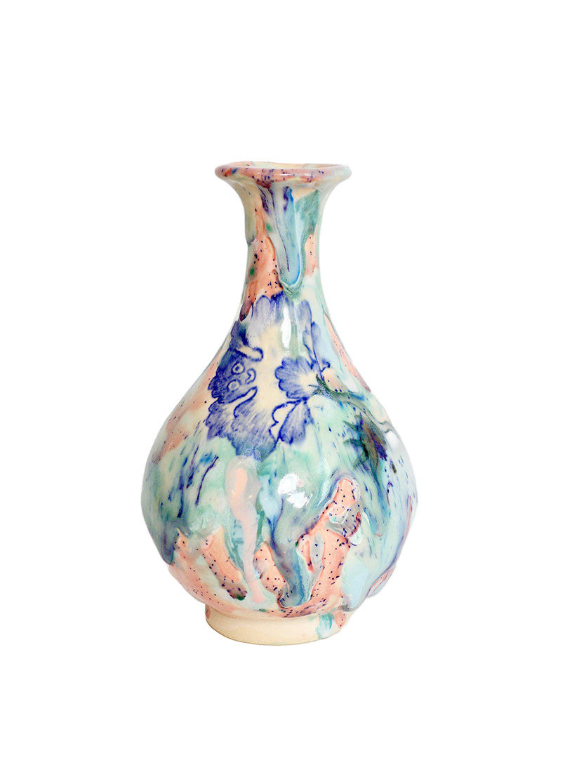 Decorative vase with butterfly design on a white background