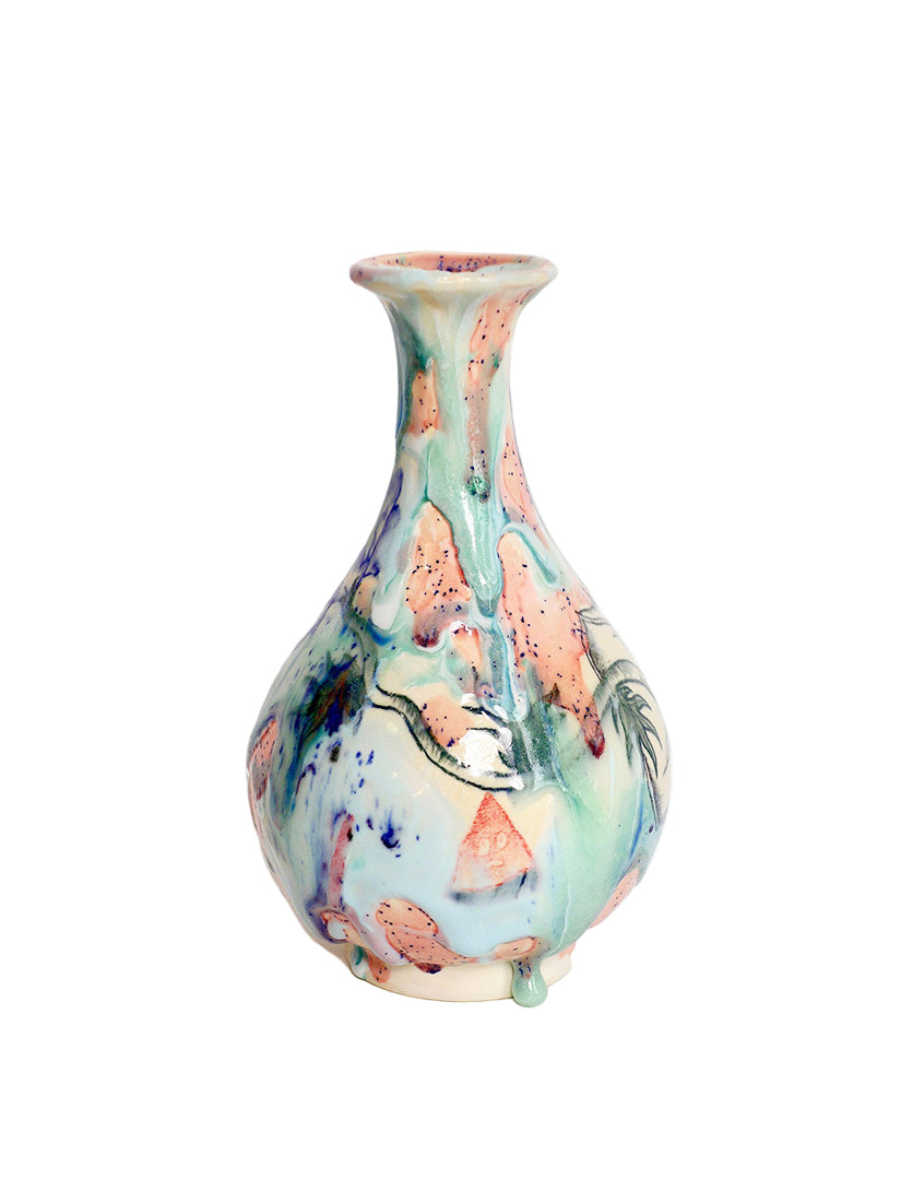 Decorative vase with butterfly design on a white background