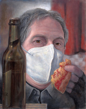 Pandemic Portrait with Beer and Pizza (after Dick Ket)