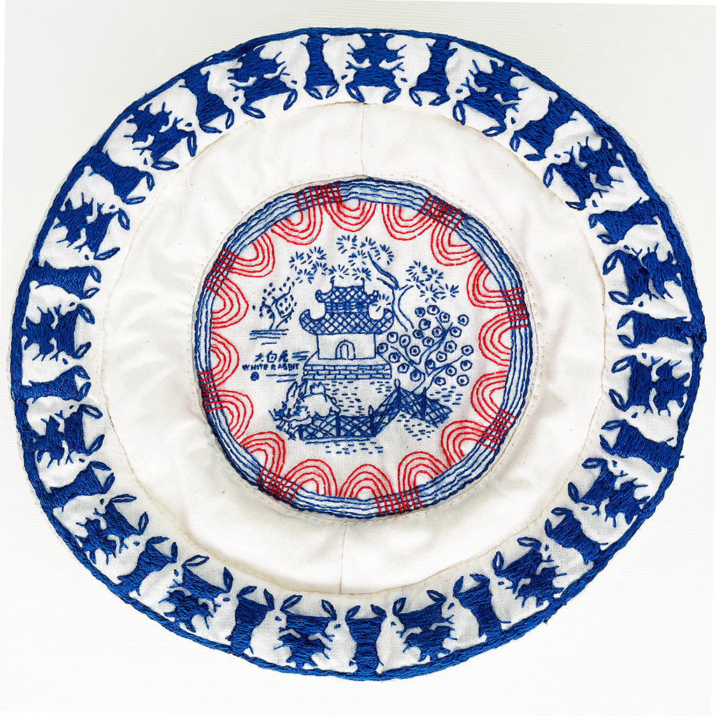 White Rabbit Blue Willow Plate