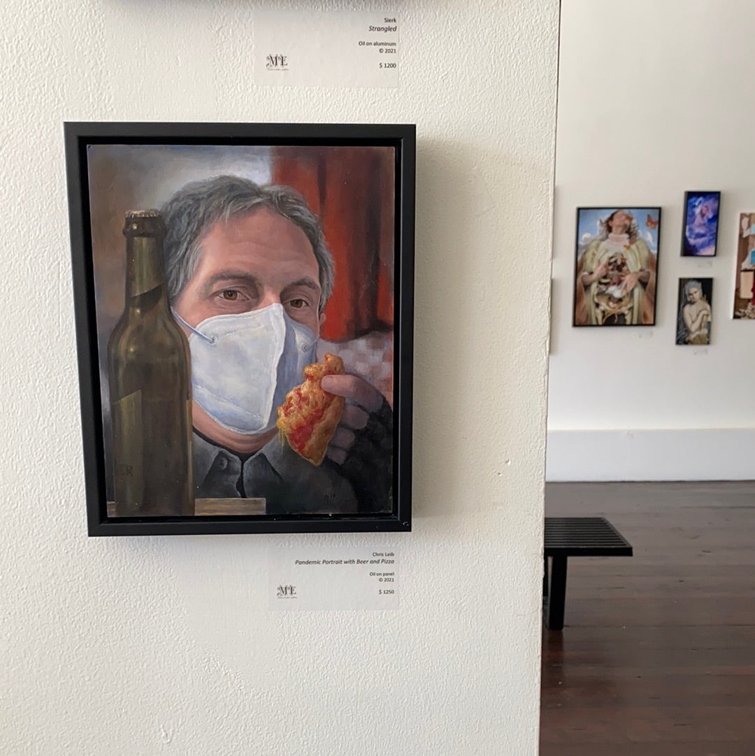 Pandemic Portrait with Beer and Pizza (after Dick Ket)